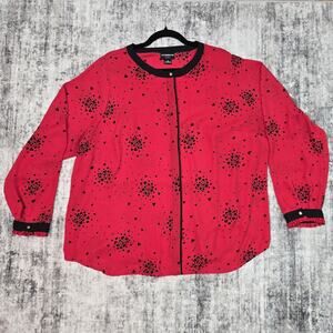 Liz Claiborne Blouse Womens 2X Red Black Heart Print Button Up Career Top Plus
